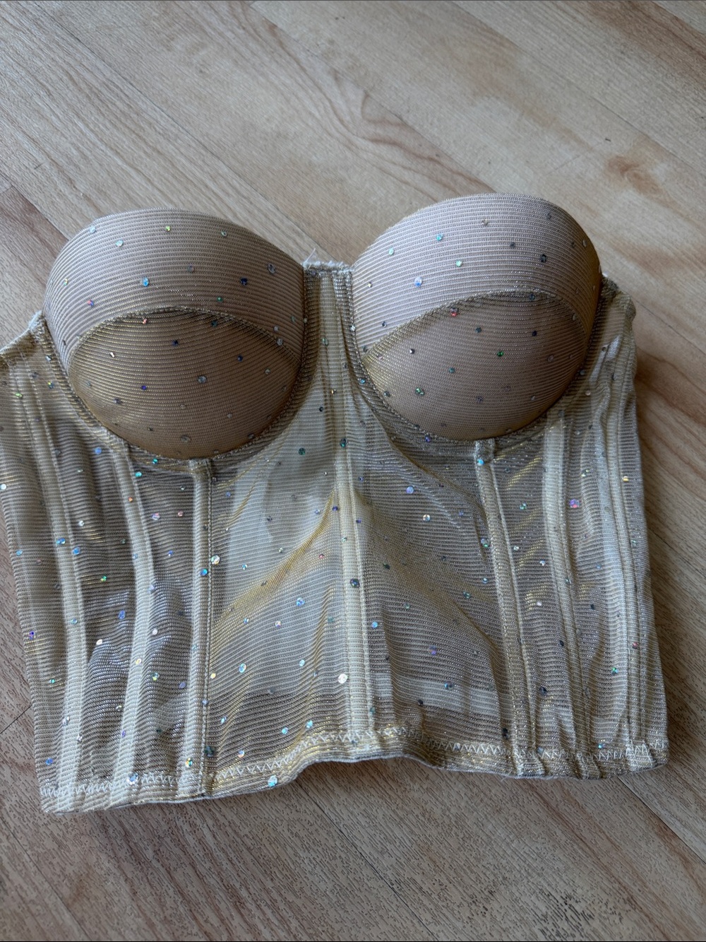 Strapless Sheer Bustier with Iridescent Sequin Detail - Nude
